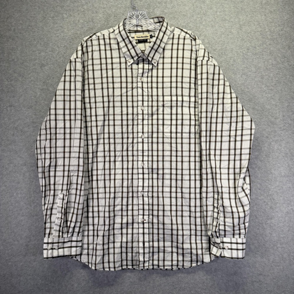 Tom Beckbe Shirt Mens 2XL White Brown Plaid Long Sleeve Button Down Portugal